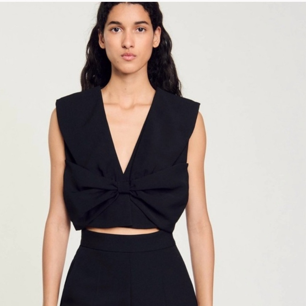 Sandro Black V-Neck Crop Top
